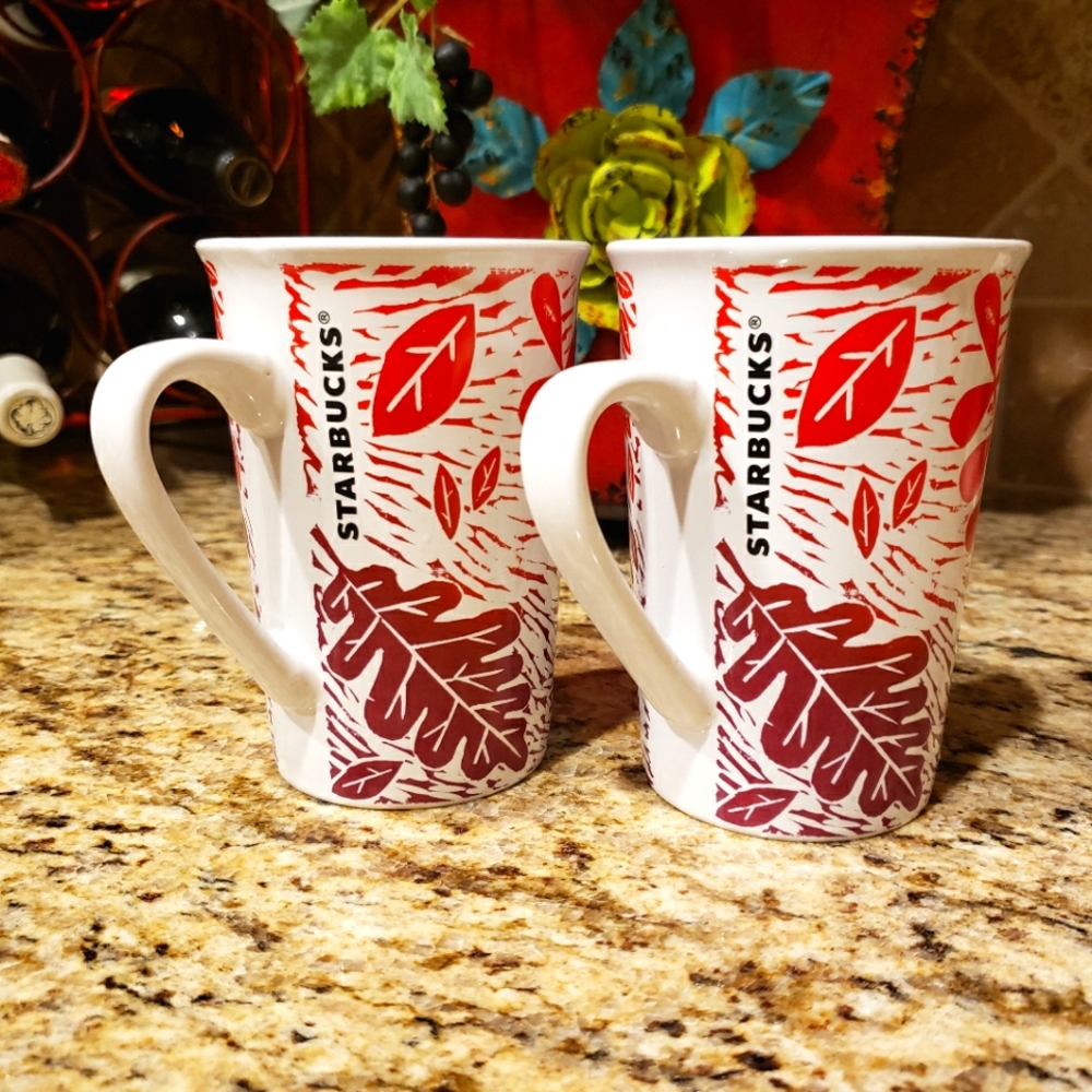 STARBUCKS Red Leaf Coffee Mug Set (2) - NWOT
